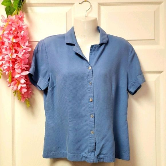 100% SILK Tristan & Iseut Silk Blue Blouse Shirt - Picture 1 of 9